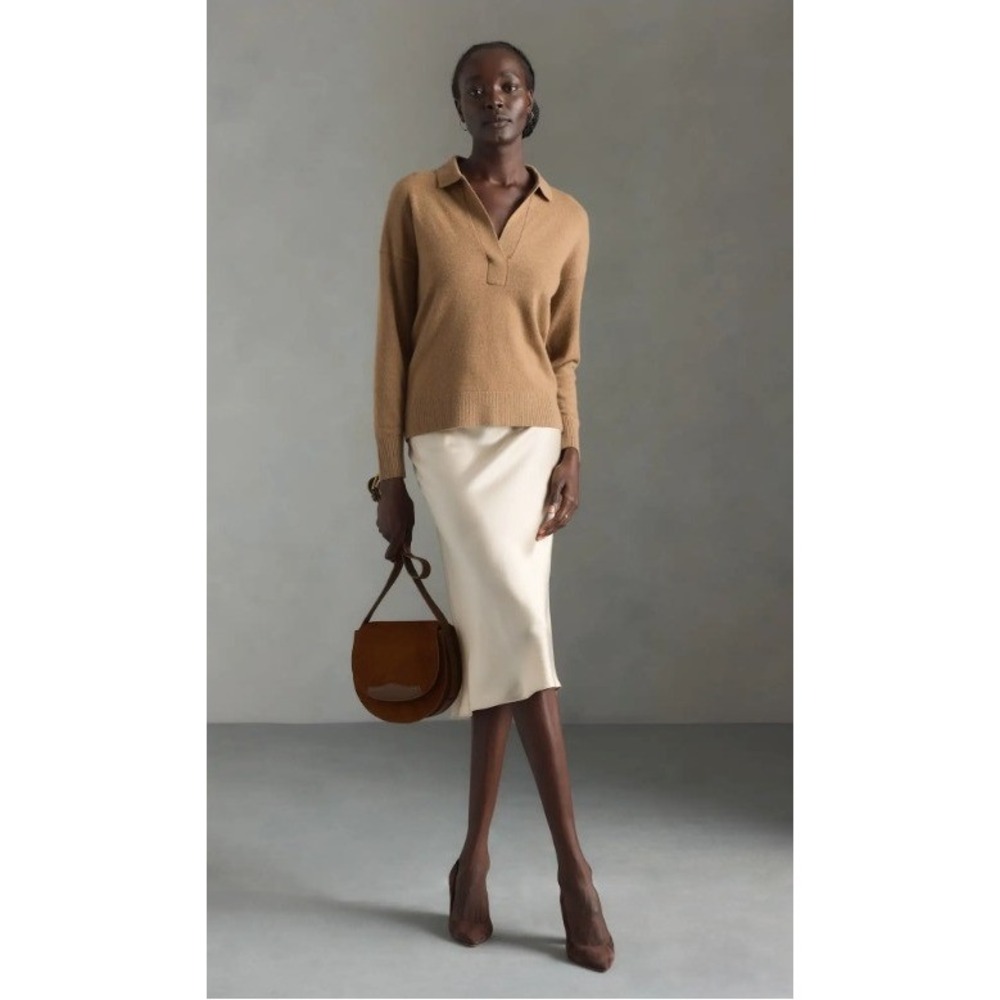 Quince Women's Size Small 100% Washable Silk Skirt Champagne Beige Pull On Midi